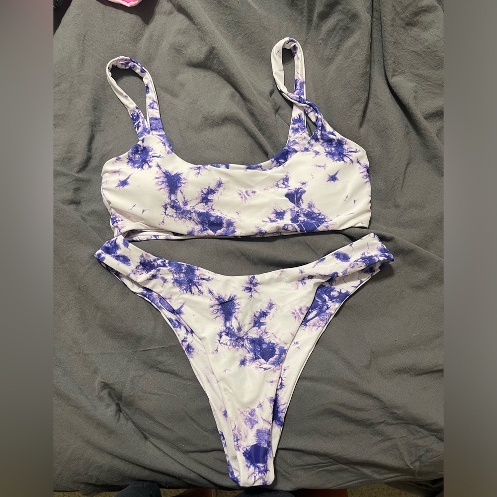 Purple and white tie dye bikini swimsuit